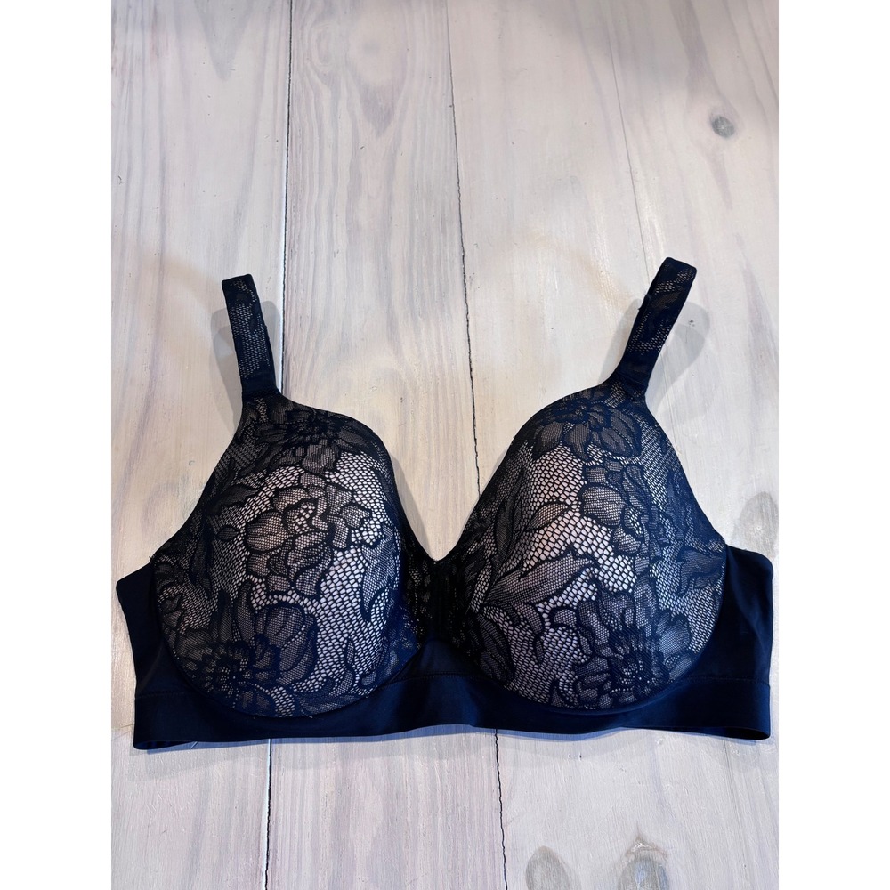Cacique Black Floral Lace Lightly Lined Full Coverage Underwire Bra 42DD A83783